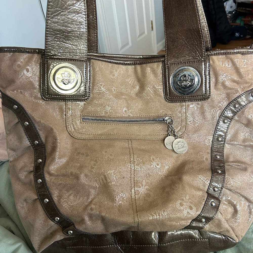 Kathy Van Zeeland Metallic Bronze and Chocolate Brown Shoulder Bag